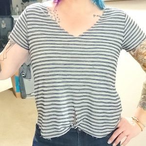 One Clothing Gray and Navy Stripped short sleeve top Tattered